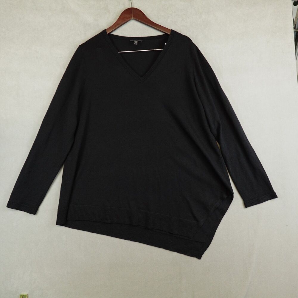 Eileen Fisher Tunic Sweater 100% Merino Wool Knit V Neck Long Sleeve Size XL